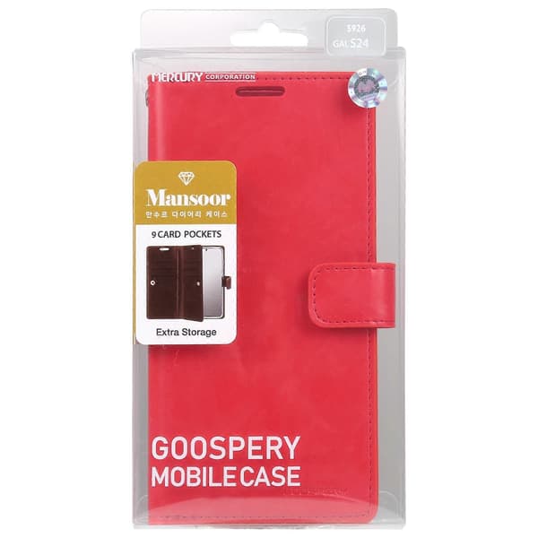 GOOSPERY MANSOOR DIARY Läderfodral med 9 kortfack Red For Samsung Galaxy S24 5G