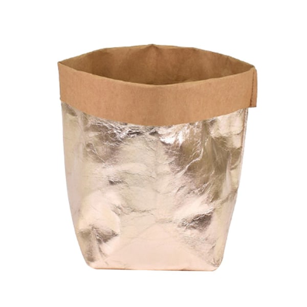 Tvättbar kraftpapperspåse växt blommor kruka förvaringsväska 13x13x23cm roséguld