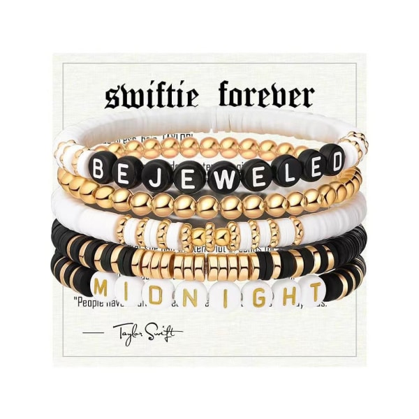 Bohemian Taylor Swift Friendship Letter Pärlstav Polymer Clay Armband Set MIDNIGHT with BEJEWELED with with 白卡