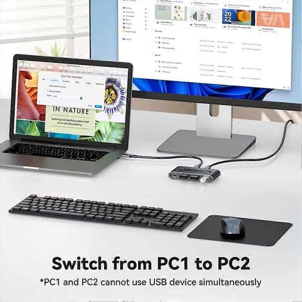 USB-switcher 2 computere deler 4 USB 3.2-enheder 10 Gbps USB C-switcher til tastatur, mus, printer