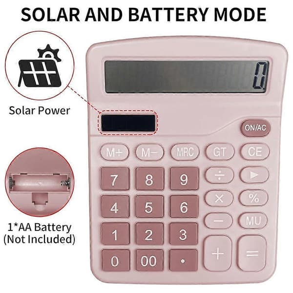 Solar dobbel strømforsyning stor skjerm kalkulator - rosa - 1 stk