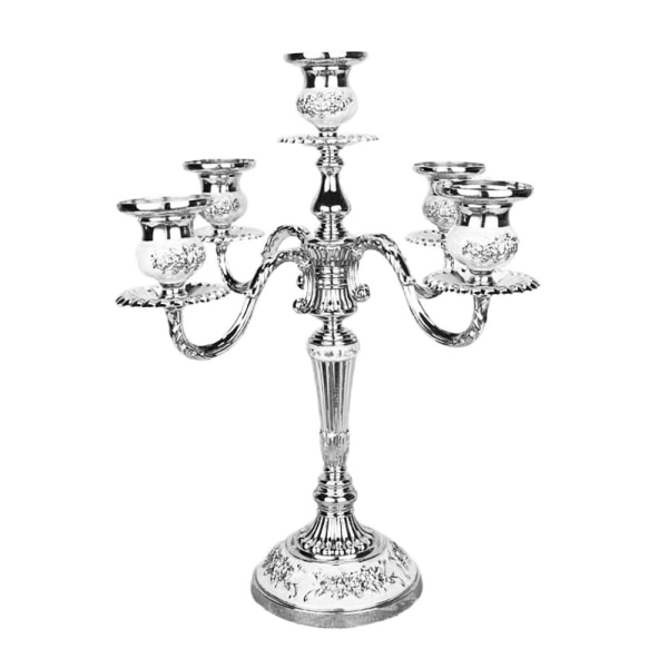 Romantisk metall 5-armad ljushållare, silverbröllopsljusstakar