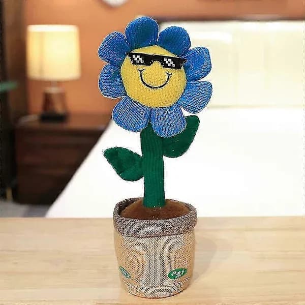 [RM]Electric Dancing Sunflower Stuffed Plush Doll Singing Twisting Rabbit Plush Toy - HZ Blue Rabbit With Bluetooth