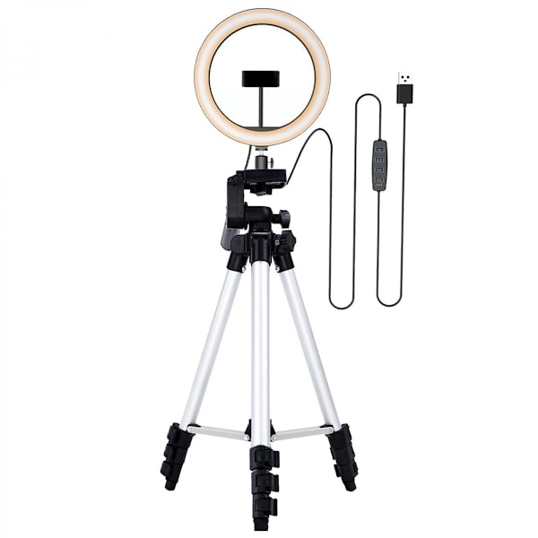 Pro LED Ring Light Kit med Stativhållare Dimbar Ringlampa för Smink Silver
