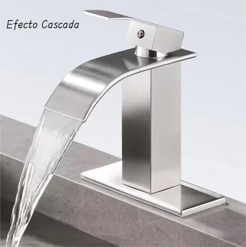 [RM] Etgrebs badeværelsesarmatur med kaskadeudløb og plade, satin