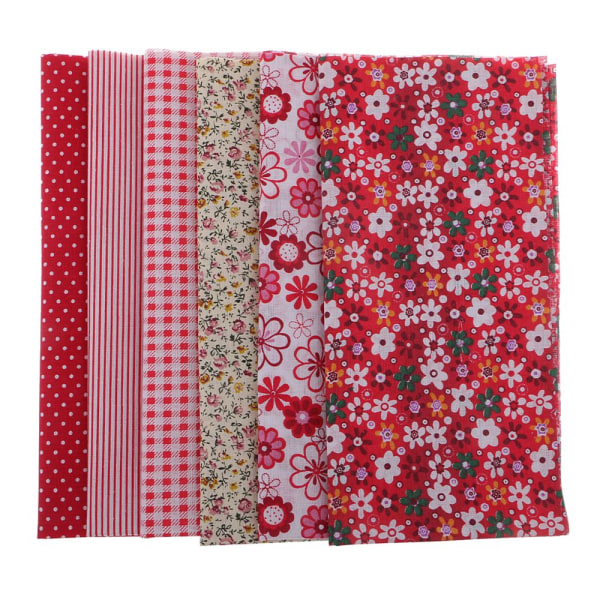 6 st Tryckt Bomullstyg Lapptäcke för DIY Sömnad Vintage Röd Blommig