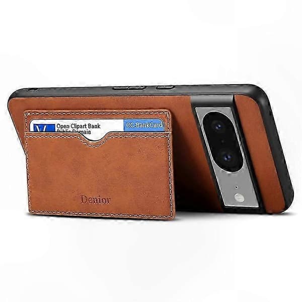 Retro læder TPU PC telefoncover med kortholder til Pixel 8 Brown