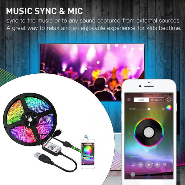 LED Strip Lights TV Bakgrundsbelysning 1/2/3/4/5M RGB USB Färgskiftande 4 Meter