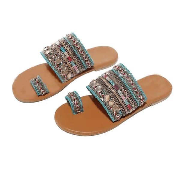 Boho-stil tåringssandaler for kvinner, sommerstrandflip-flop med tøy 38