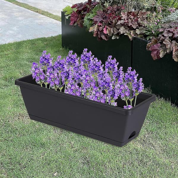 2x Rektangulära blomlådor för inomhusväxter, balkong, trädgårdsdekor - Blomkrukor med dränering Dark Grey