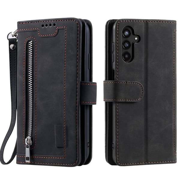 [RM]Samsung Galaxy A57 Wallet Case Artificial Leather 9 Card Slots Zipper - Black