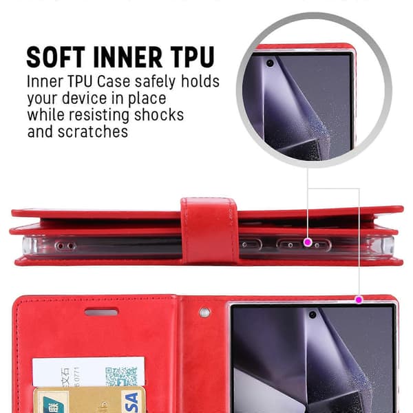 GOOSPERY MANSOOR DIARY Läderfodral med 9 kortfack Wine Red For Samsung Galaxy S24 Ultra 5G