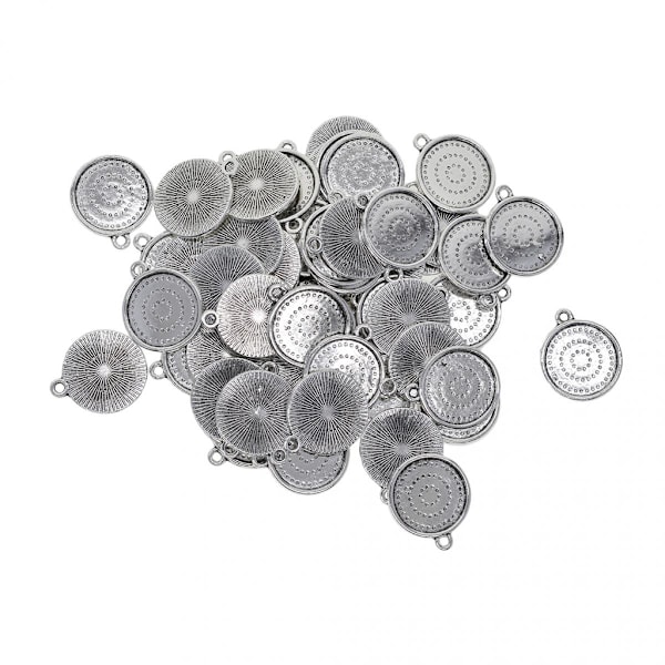 50st Tomma Runda Hängsmycke Cabochon Basbrickor DIY Smyckestillverkning 16mm Silver