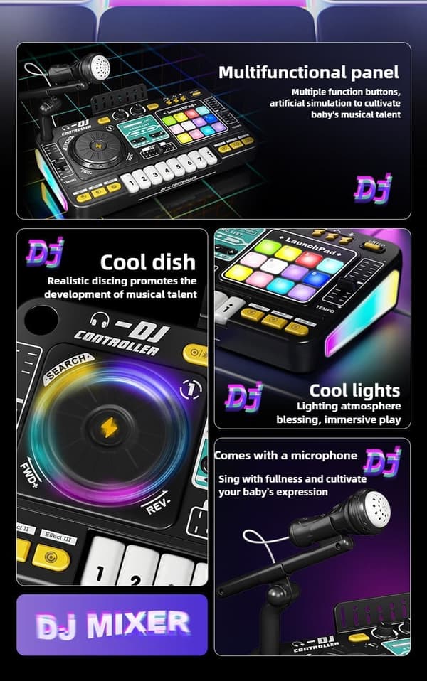 [RM] Kids DJ Mixer with Microphone and Bluetooth Keyboard - Fun Musical Gift for Birthdays Microphone version