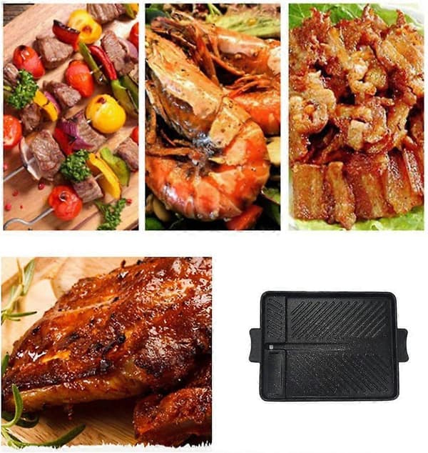 Rektangulær non-stick røgfri grillpande til indendørs eller udendørs grill, 32,7*26,2 cm, sort, materiale aluminiumslegering