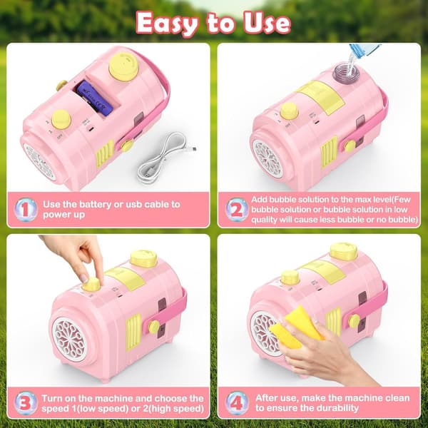 [RM] Automatic High-Capacity Bubble Machine for Kids, 10000ml, Rechargeable Portable Bubble Toy with Stand, Suitable for Indoor, Outdoor, Bi pink
