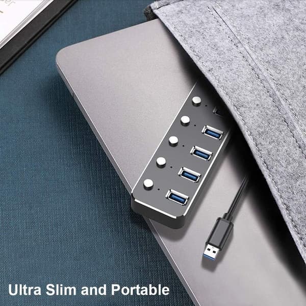 USB 3.0-hub, 7-porters USB-hub USB-adapter med individuell av/på-knapp