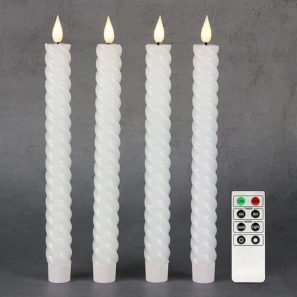 Set med 4 batteridrivna konformade ljus med fjärrkontroll (Vit spiralvriden)