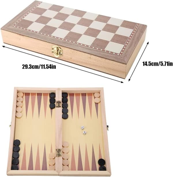 Sjakksett i tre, 3-i-1 sjakk og dam og backgammon sammenleggbart