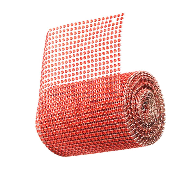 Yard 24 rader Rhinestone Ribbon Trim Nätborr Mesh Wrap DIY Craft Red