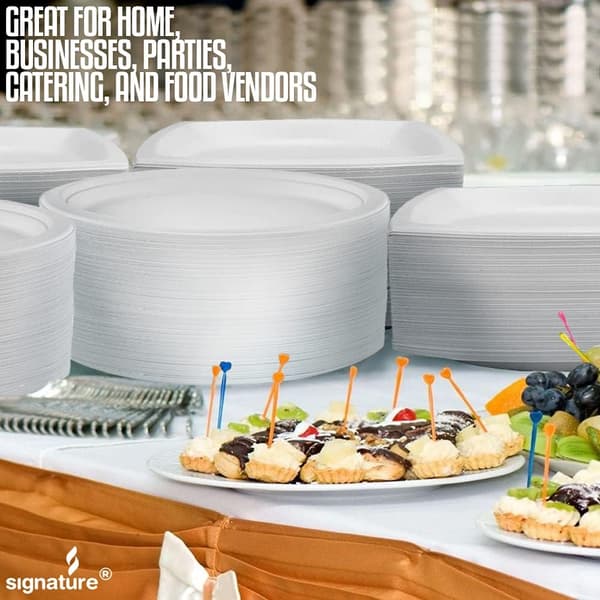 Superstiff Paper Plates - Extra Strong White Disposable Bagasse Sugarcane Plates - Eco-Friendly, Biodegradable - 9 Inch - 100 Pack