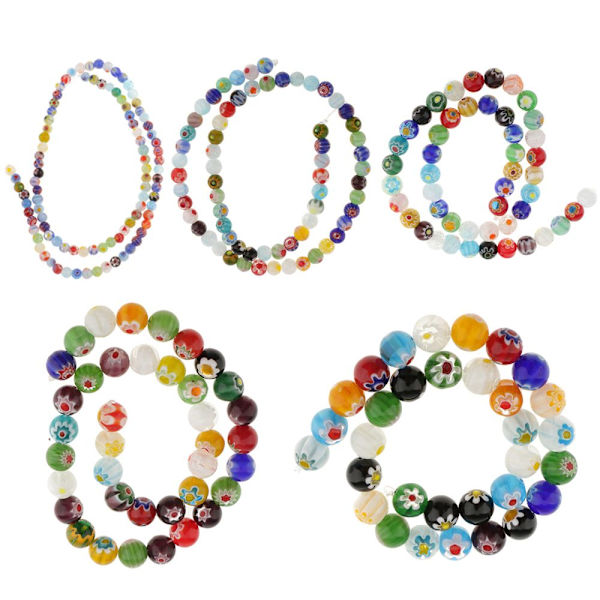 Mix millefiori lampwork glas runda släta pärlor för smyckestillverkning 8mm