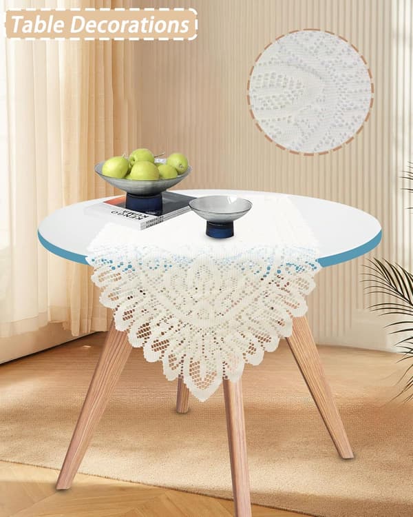 [RM]1-pack Rectangular Crocheted Cotton Lace Table Runner, Dresser Scarf, Lace Doilies (Beige, with Tassels)