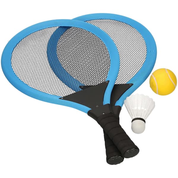 Jumbo pehmeä tennissetti, 2 jättimäistä mailaa sulkapallolla ja tennispallolla - Ulkolelut blue.