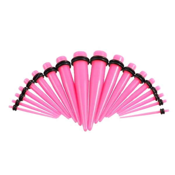 Set med 18 öronproppar i akryl med elastiska, elastiska rosa öronproppar