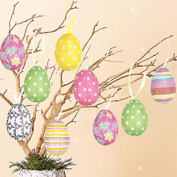 12 st Färgglada Pappersmaché Ägg Hängande Ornament Påsk Juldekoration