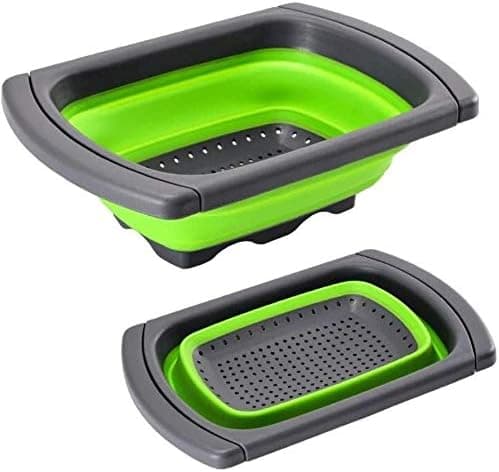 [RM]3,8L Foldable Colander with Extendable Handles, Space-Saving, Quick Draining for Kitchen Work, Suitable for Most Sink Sizes, Green