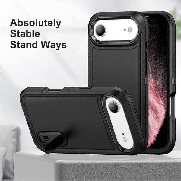 Fodral med stativ för iPhone 17 Air – 3-i-1-design i PC, silikon och EVA Black Black Black