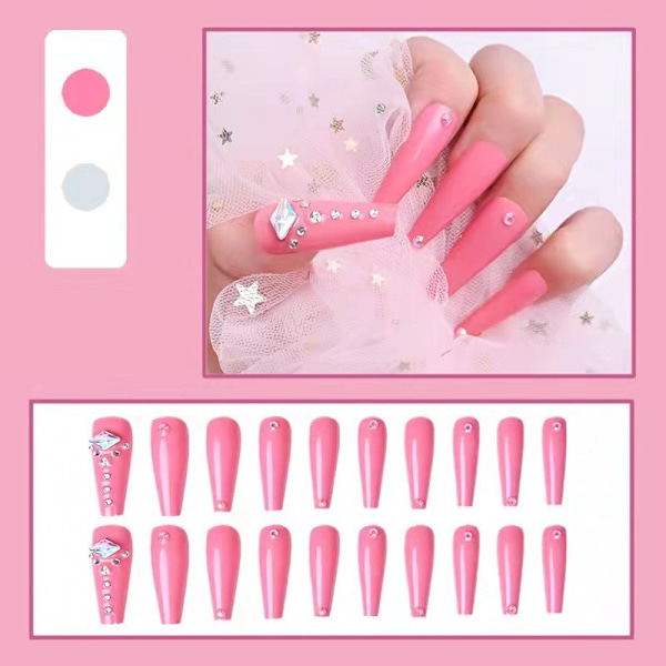 Lång Ballerina Fransk Manikyr Patch Bärbara Lösnaglar Avtagbar Nagelkonst CBL16