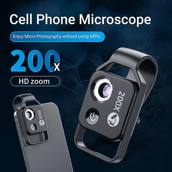 Digital 200X mikroskoplins med CPL mobil LED-guideljuslampa Micro Pocket SuperMacro-lins Black