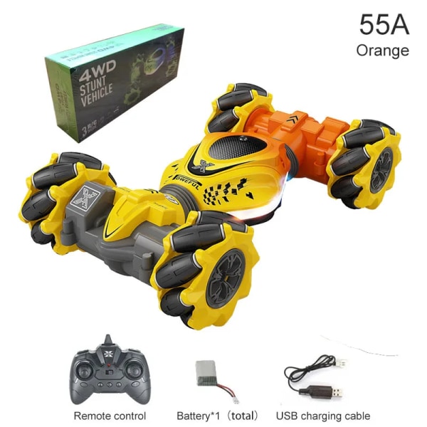 4WD RC Bil Leksak 2.4G Radio Fjärrkontroll Bilar RC Klocka Gest Sensor Rotation Twist Stunt Drift Fordonsleksak för Barn Orange ONE RC 1B