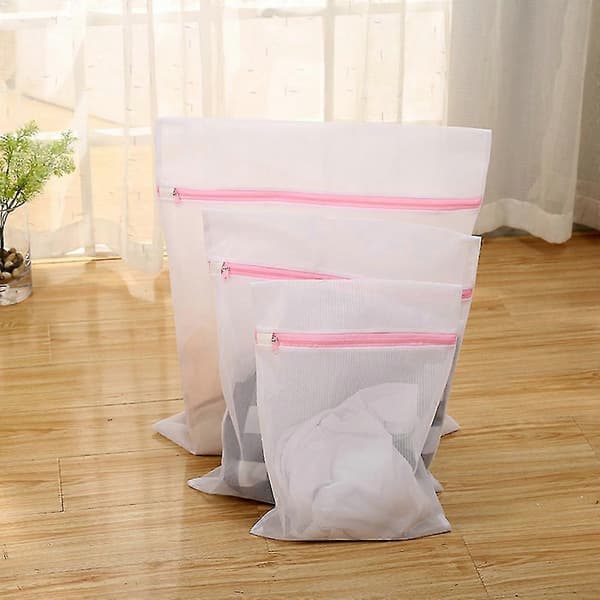 Vaskepose i netting, sett med 5, hvit, delikat, slitesterk vaskepose i polyester