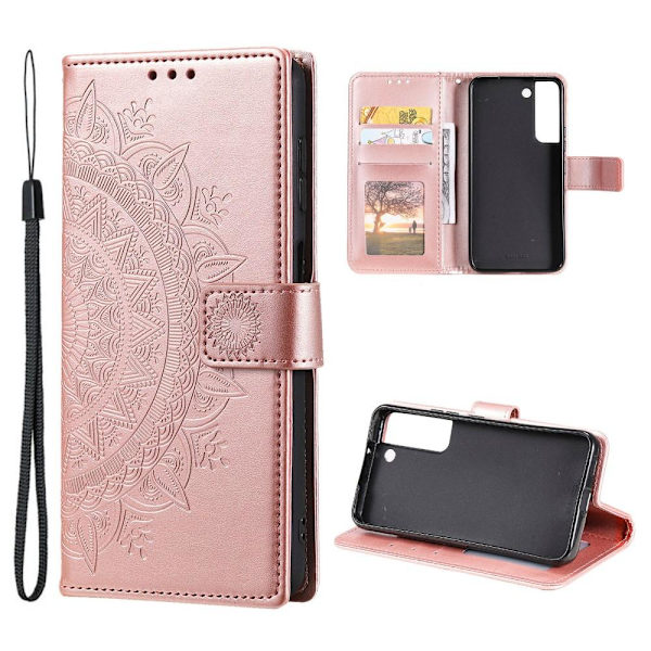 SKALO Kompatibel med Samsung S22 Mandala Wallet Case - Rose Pink gold Rosa guld