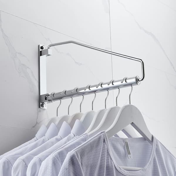 [RM]Laundry Room Wall Mounted Clothes Hanger with Swivel Arm Holder in Brass, Hanging Drying Rack, Space Saving, Chrome