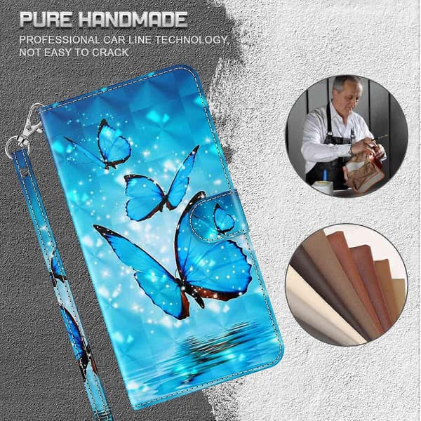 Flip-etui i PU-læder med 3D-mønster til Samsung Galaxy A05s 4G - Blå sommerfugle Multicolor Blue Butterflies
