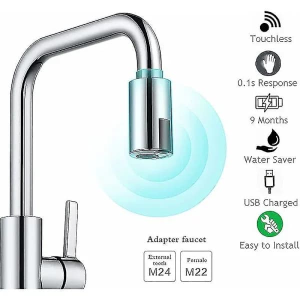 Contactless Smart Faucet with Motion Sensor, Water Saving, Faucet for Bathroom, Kitchen, Fits SilverBY