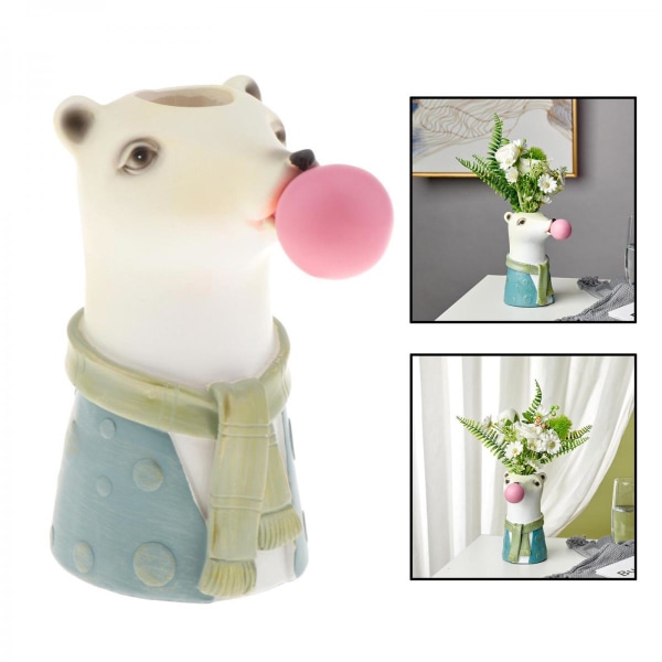 Djurhuvud Resin Torkad Blomma Vas Planteringskruka Kontorsskrivbord Ornament Björn