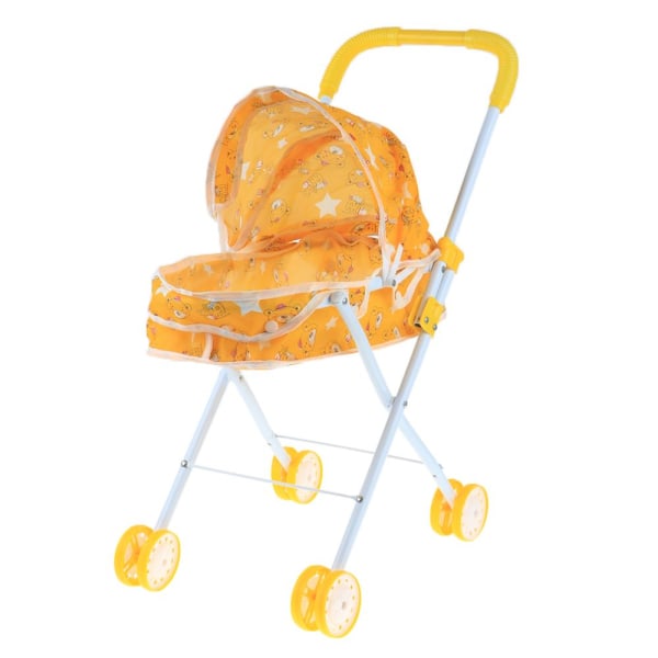 Hopfällbar Baby Vagn Barnvagn Mini Barnvagn Låtsaslekleksaker Gul