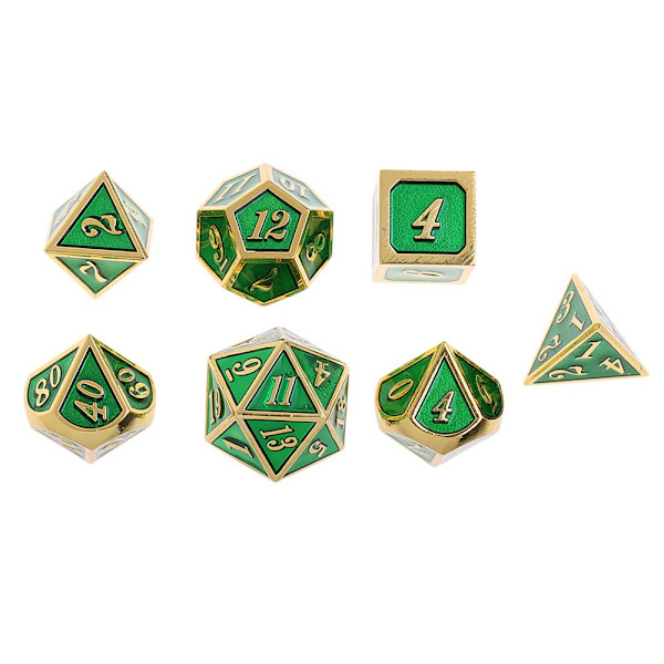 D4-D20 Legering Polyedriska Tärningar för MTG TrPG DND Leksaker - Gyllene Mörkgrön