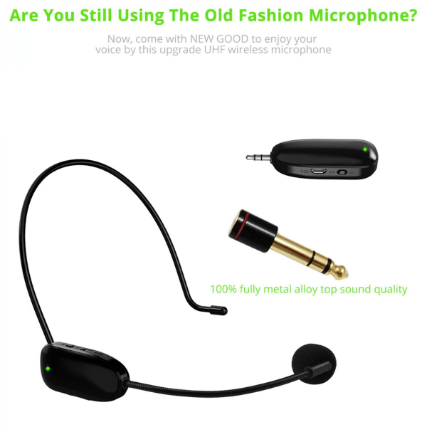 Trådlöst Mikrofon Headset, UHF Trådlöst Headset Mikrofonsystem, 48m Räckvidd, Headset Mikrofon och Handhållen Mikrofon 2 i 1, för Högtalare, Förstärkare