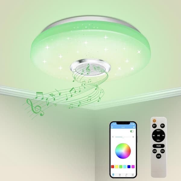 [RM]36W Dimmable LED Ceiling Light, Bluetooth Speaker, Light with Remote/App Control, RGB Color Changing, Ceiling Lamp for