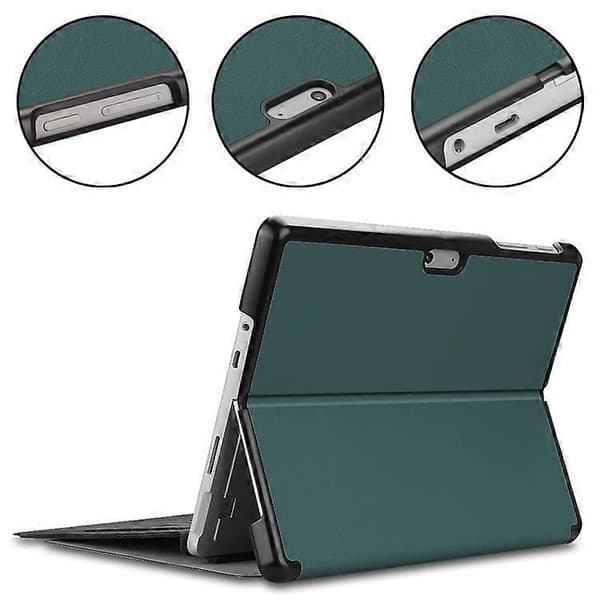 [RM] Kompatibelt etui til Microsoft Surface Go 4, foldbart PU-læderstativ, fuld beskyttelse DarkGreen