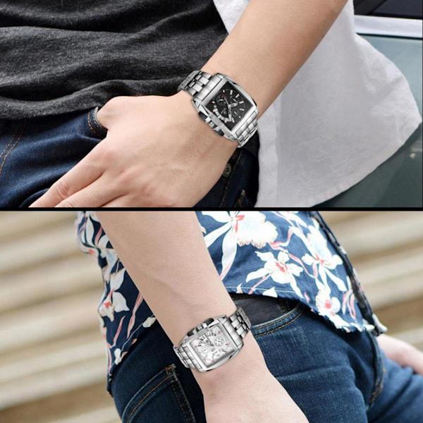 Herrklocka Fyrkantig Vattentät Analog Armbandsur Datumvisning Kronograf