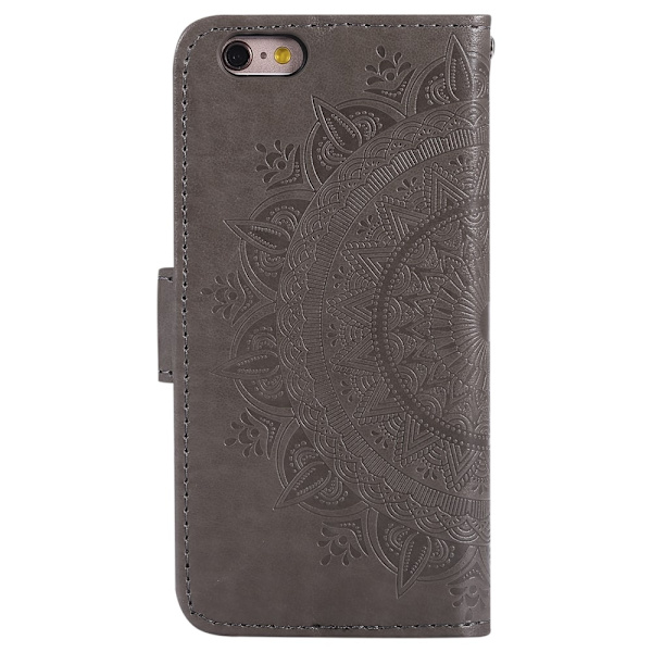 iPhone 6/6S - Mandala Läderfodral - Grå Grå Grey Grå