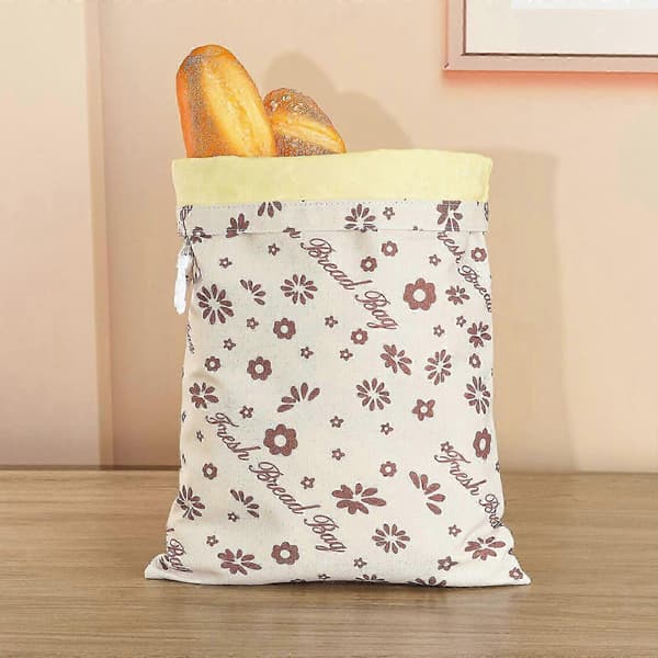 Bærekraftig matkvalitets bivoks brødpose i bomull og lin for oppbevaring av bakervarer og snacks med elastisk bånd, flerfarget 1 pattern