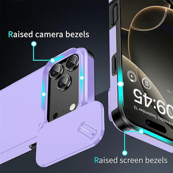 Kompatibelt deksel for iPhone 17 Pro, PC + TPU-skall med skyvbart kameradeksel Purple